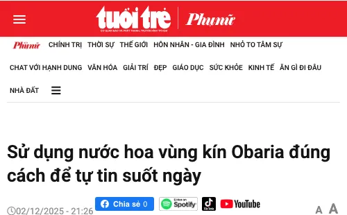 Ảnh chụp bài viết về Obaria trên Báo Tuổi Trẻ, chuyên trang Phụ nữ
